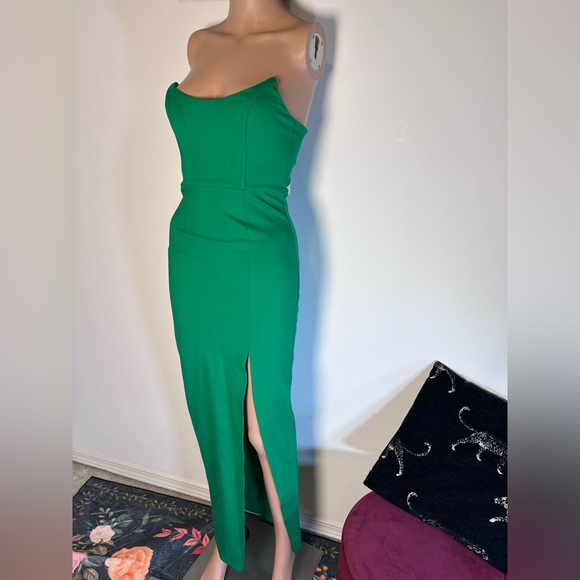 New Superdown ryleigh strapless maxi dress green split hem corset -  threedaughtersproperties.com